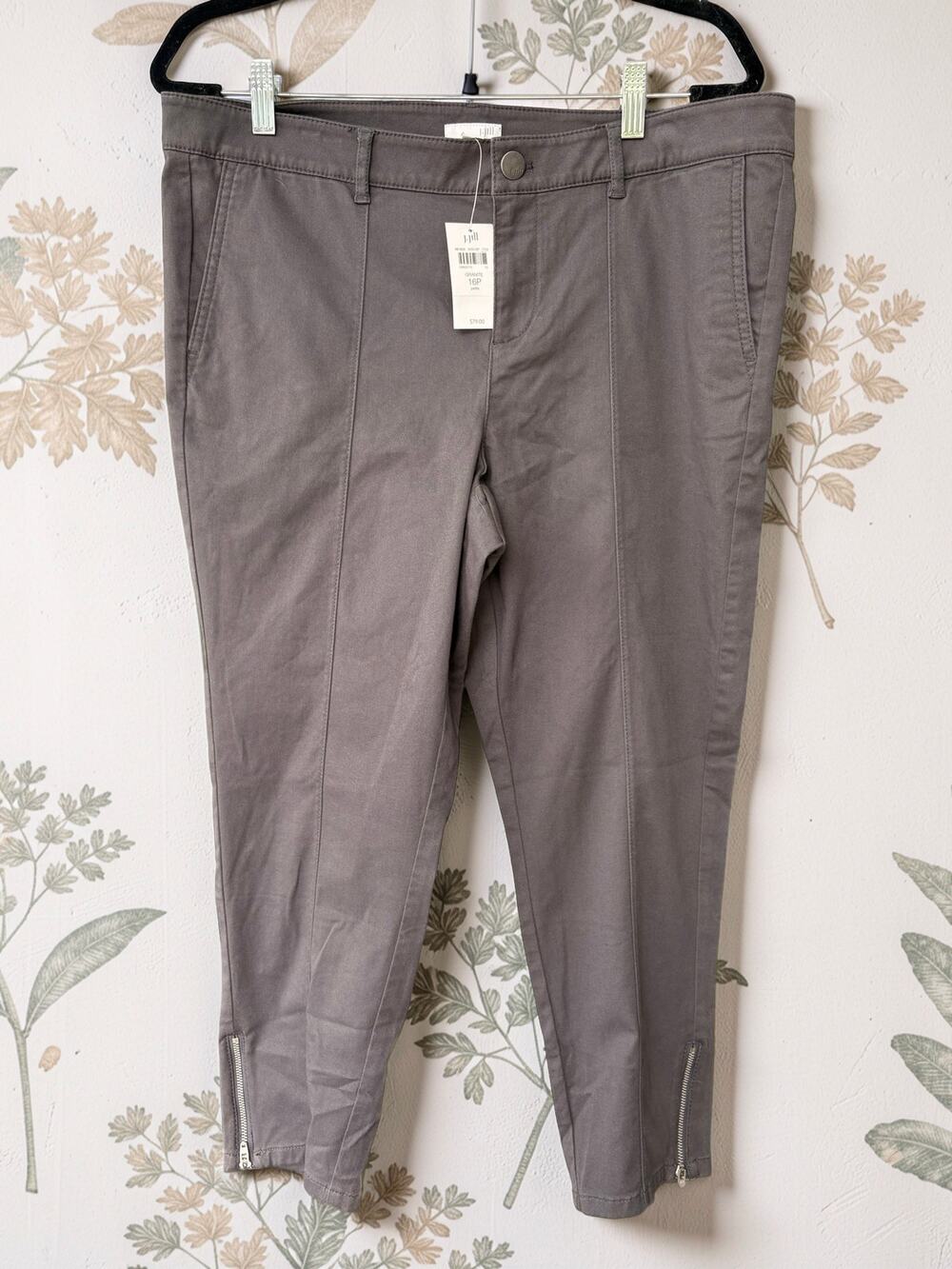 J.Jill Granite Gray Ankle Pants Womens 16P Petite Slim Leg Zip Hem NWT $79